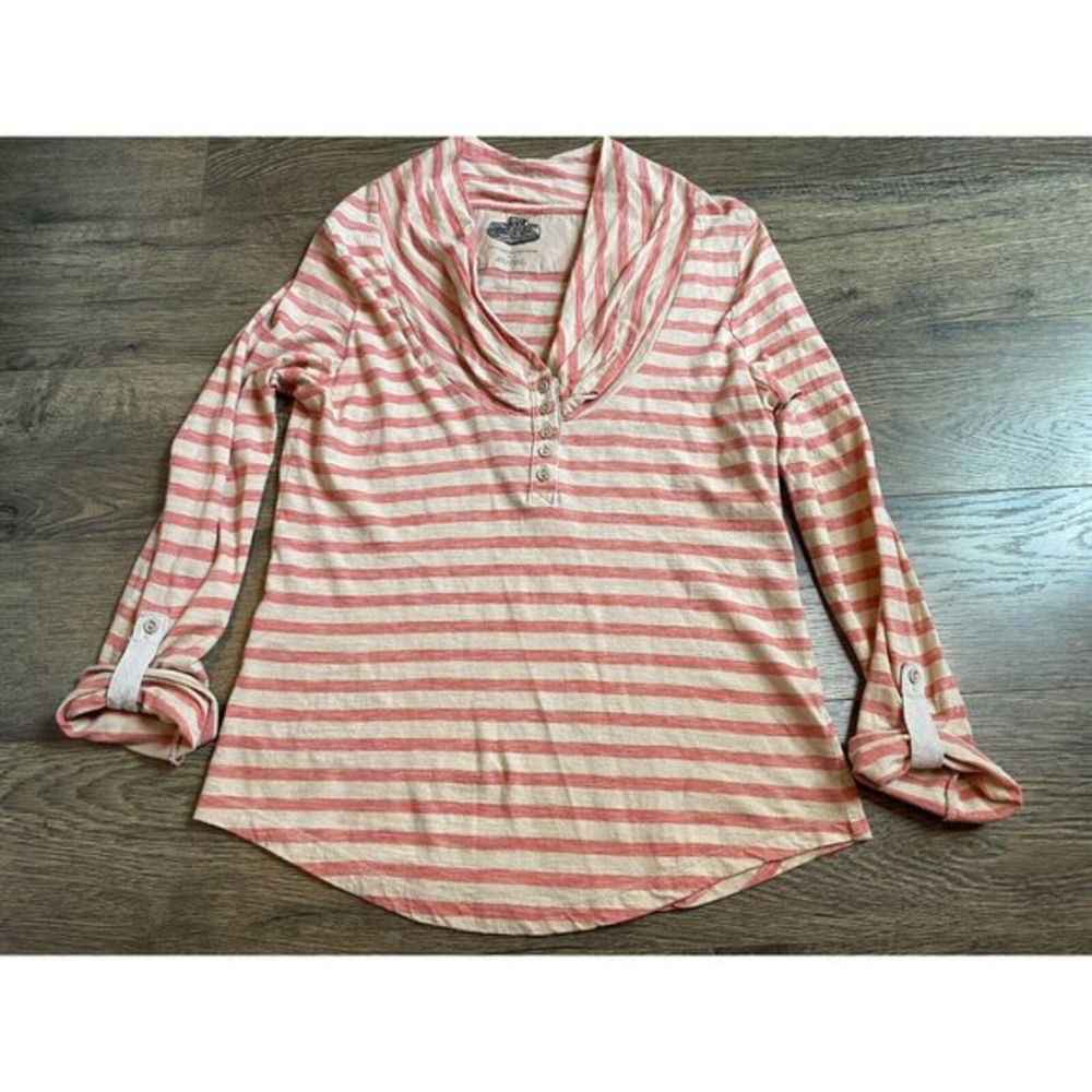 EUC Womens Pilcro And The Letterpress Roll Tab Stripe Top 100% Cotton Size S